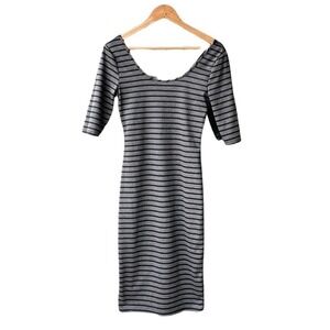Alloy Apparel Dress Gray Black Striped Bodycon 3/4 Sleeve Scoop Neck Size Medium
